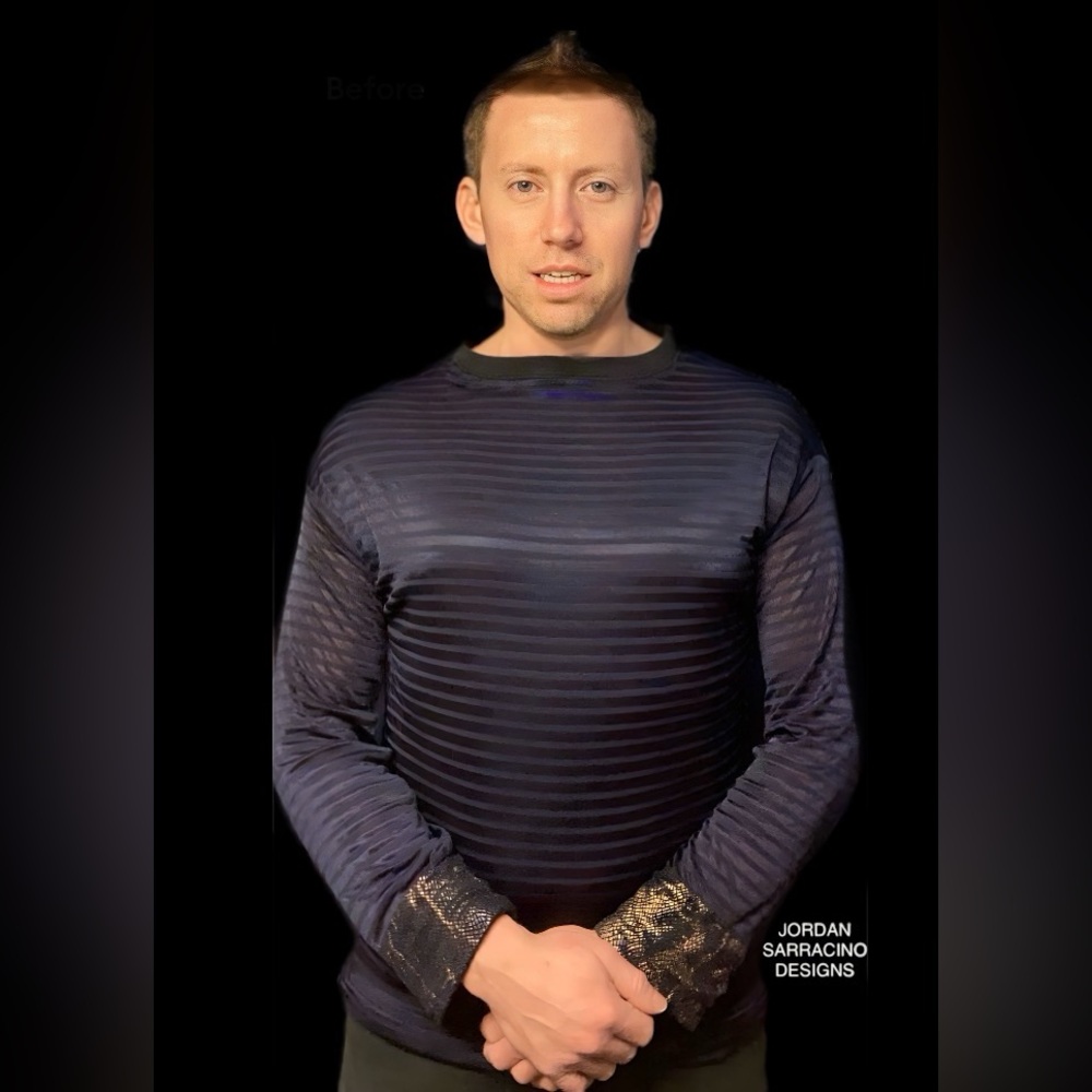 Blue Knit Sweater With Gold Cuffs JordanSarracinoDesigns